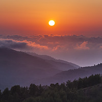 Buy canvas prints of Sunset above clouds at altitude in Troodos Montain by Alan Hill