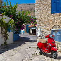 Buy canvas prints of Multi-coloured buildings of Halki Island (Chalki) by Alan Hill
