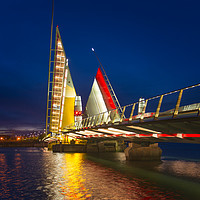 Buy canvas prints of Twin Sails lifting bridge and reflections, Poole H by Alan Hill