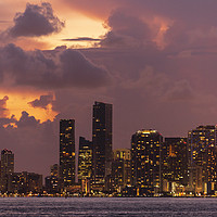 Buy canvas prints of Miami City Downtown district buildings at sunset by Alan Hill