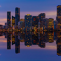 Buy canvas prints of Miami City Downtown district buildings at sunset by Alan Hill
