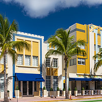 Buy canvas prints of Art Deco district hotels on Ocean Drive, Miami Beach by Alan Hill