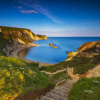 Buy canvas prints of Jurassic coast and Durdle Door in Dorset at sunset by Alan Hill