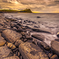 Buy canvas prints of Rocks and ledges of Kimmeridge Bay at sunset by Alan Hill