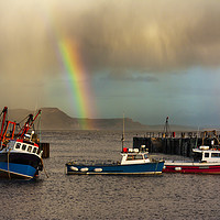 Buy canvas prints of Rainbow over fishing boats at Lyme Regis by Alan Hill