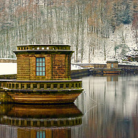 Buy canvas prints of ladybower reservior valce houses snow by gary hutchinson