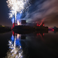 Buy canvas prints of Fireworks at Caerphilly Castle by tony smith
