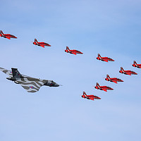 Buy canvas prints of Avro Vulcan and the Red Arrows by Stephen Wright