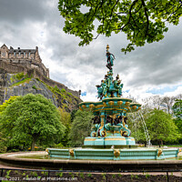 Buy canvas prints of Ross Fountain in West Princes Street Public Gardens with Edinburgh Castle in the background, Edinburgh, Scotland by Dave Collins
