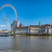 Buy canvas prints of The London Eye Wheel and the Old London County Hall on the South Bank of the River Thames, London, UK by Dave Collins