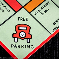Buy canvas prints of The Free Parking square on a UK Monopoly Board  by Dave Collins