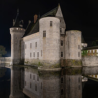 Buy canvas prints of Night Reflections of Château de Sully-sur-Loire and the surrounding moat, Sully-sur-Loire, France by Dave Collins