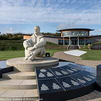 Buy canvas prints of The central statue at the RAF Battle of Britain Memorial with the visitor centre in the background, Capel-le-Ferne, England by Dave Collins