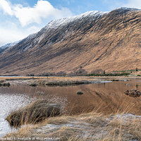 Buy canvas prints of The meeting point of River Etive and the Loch Etive on a frosty morning in the Highlands, by Dave Collins