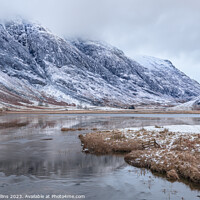 Buy canvas prints of Loch Achtriochtan and the river Coe and winter snow in Glen Coe, Highlands, Scotland by Dave Collins