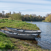 Buy canvas prints of Small fishing boats beached by the River Tweed in Kelso, Scottish Borders, UK by Dave Collins