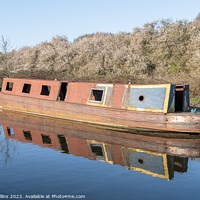 Buy canvas prints of Rusty Canal Barge Narrow boat Awaiting Restoration on the Grand Union Canal, Rickmansworth, Hertfordshire, England. by Dave Collins