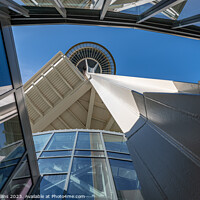 Buy canvas prints of The Space Needle looking up through the entrance canopy, Seattle, Washington, USA by Dave Collins