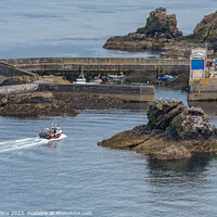 Buy canvas prints of Fishing Boat approaching the  harbour entrance, St Abbs, Scotland by Dave Collins
