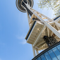 Buy canvas prints of The Space Needle looking up from the north side, Seattle, Washington by Dave Collins