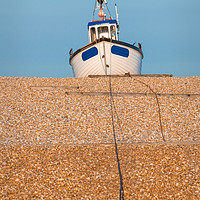 Buy canvas prints of Beached Fishing Boat, Dungeness Beach, Kent, Engla by Dave Collins