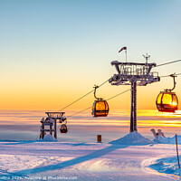Buy canvas prints of Cable Car Passes Setting Sun, Yllas, Finland by Dave Collins