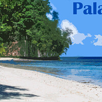 Buy canvas prints of Beach Scene Digital Art, Palau, Micronesia by Dave Collins