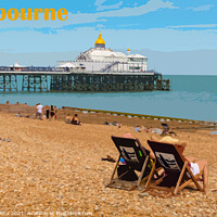 Buy canvas prints of Deck chairs on Eastbourne Beach & Pier by Dave Collins