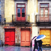 Buy canvas prints of Colourful Porto, Portugal, in the rain by Richard Harris
