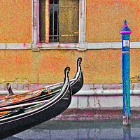 Buy canvas prints of Two gondolas moored on canal in Venice by Richard Harris