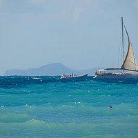 Buy canvas prints of White yacht on the sea. by Larisa Siverina