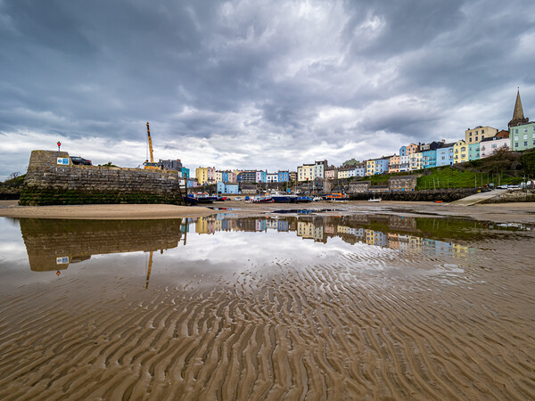 Tenby Harbour Moody Skies Picture Board by Colin Allen