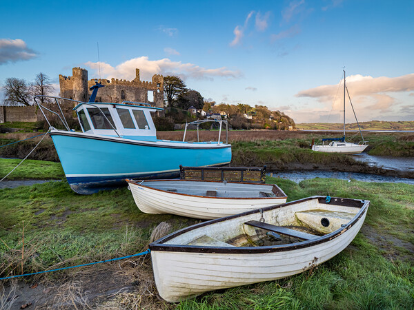 Laugharne Castle and Boats. Picture Board by Colin Allen