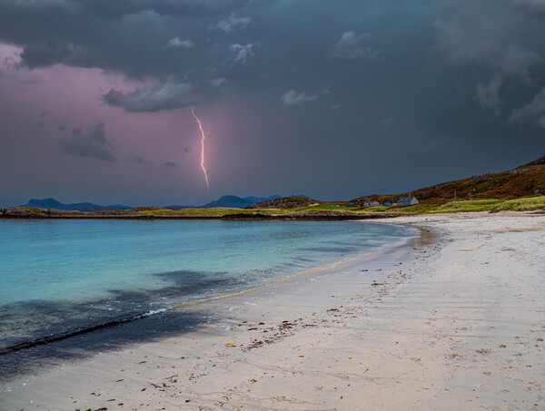  Sunset and Lightning at Mellon Udrigle Beach Picture Board by Colin Allen