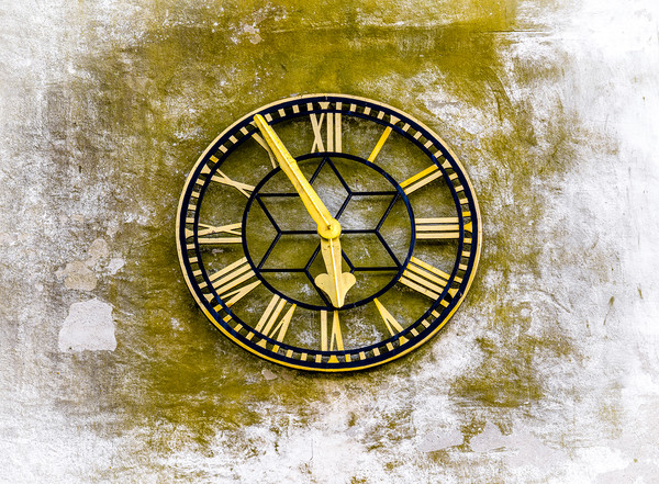 Time and Decay.-  The Clock St James Church, Manor Picture Board by Colin Allen
