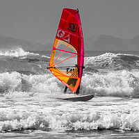 Buy canvas prints of Windsurfing on Newgale Beach - Selective Colour. by Colin Allen