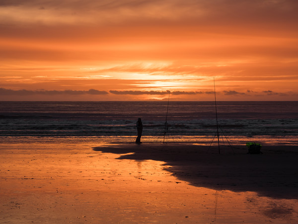 Fisherman and a Glorious Sunset at Newgale. Picture Board by Colin Allen