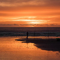 Buy canvas prints of Fisherman and a Glorious Sunset at Newgale. by Colin Allen