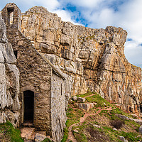 Buy canvas prints of Mystical Chapel Perched on Majestic Cliff by Colin Allen