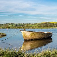 Buy canvas prints of Boat on Laugharne Estuary, Carmarthenshire. by Colin Allen