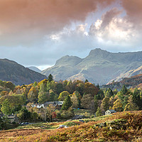 Buy canvas prints of Autumn Trees at Elterwater towards Lansdale Pikes by George Hopkins