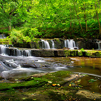 Buy canvas prints of Weir and Cascade Falls at Helmshore by George Hopkins