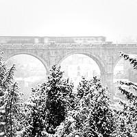 Buy canvas prints of Knaresborough Viaduct in winter snow by mike morley