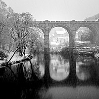 Buy canvas prints of Knaresborough Viaduct with snow by mike morley