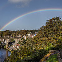 Buy canvas prints of Knaresborough Viaduct with rainbow by mike morley