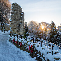 Buy canvas prints of Knaresborough castle North Yorkshire sunrise with winter snow by mike morley