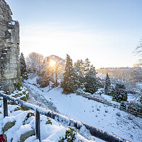 Buy canvas prints of Knaresborough Castle North Yorkshire sunrise with winter snow by mike morley