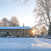 Buy canvas prints of Knaresborough Castle museum North Yorkshire sunrise with winter snow by mike morley