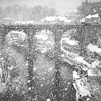 Buy canvas prints of Winter snow storm over the railway viaduct at Knaresborough, North Yorkshire, UK by mike morley