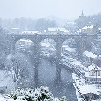 Buy canvas prints of winter snow over Knaresborough Viaduct by mike morley